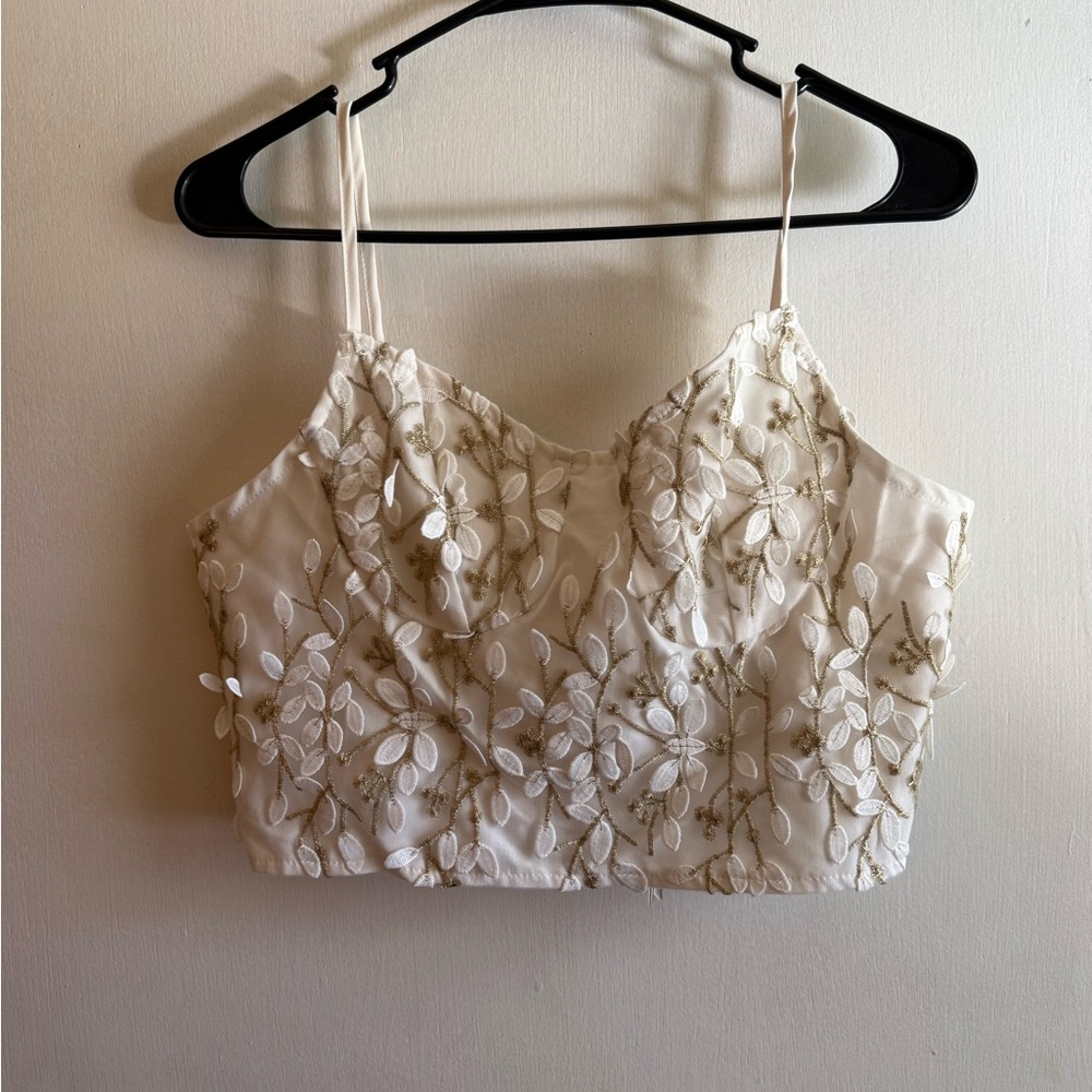 Elegant Cream Floral Embroidered Women's Top